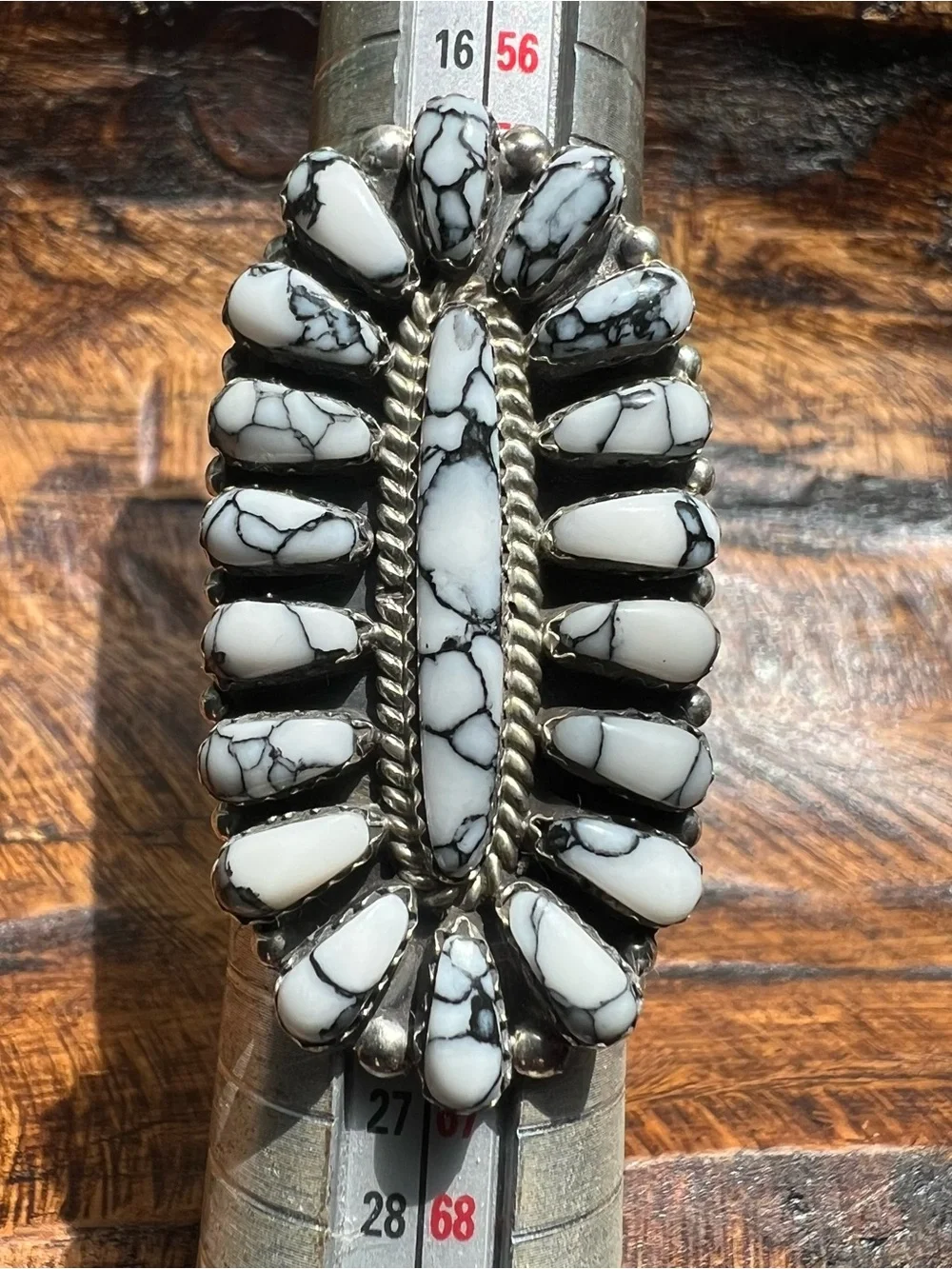 Davina Benally Navajo White Buffalo Sterling Silver Cluster Ring Sz 9.75